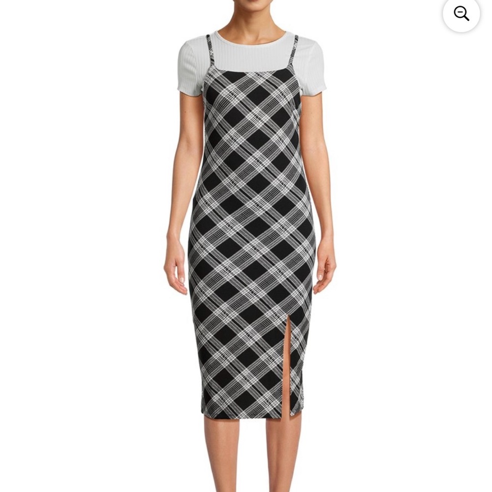 No Boundaries Black and White Checkered Midi Dress